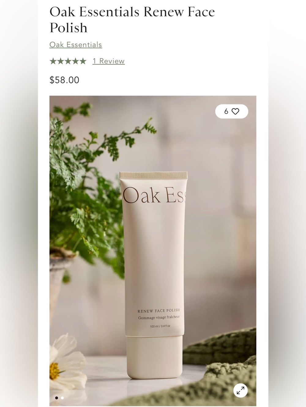Oak Essentials Renew Face Polish Full Size Pineapple Exfoliant NEW Seaweed Algae